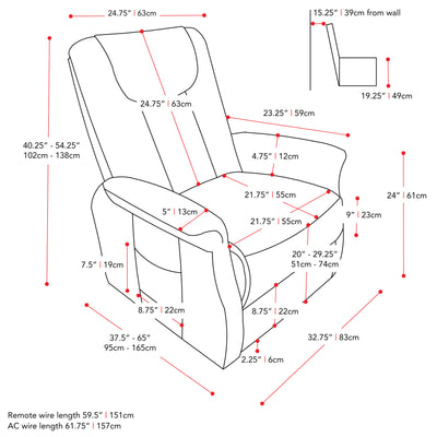 navy blue Power Lift Assist Recliner Arlington Collection measurements diagram by CorLiving#color_navy-blue-1