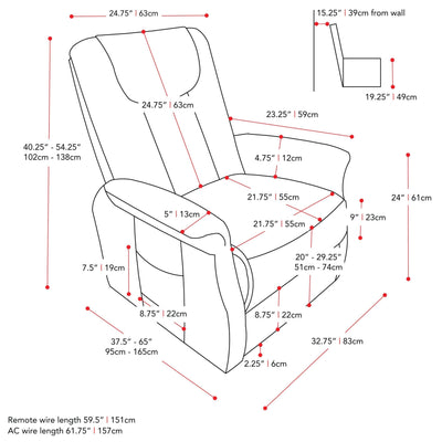 black Power Lift Assist Recliner Arlington Collection measurements diagram by CorLiving#color_black