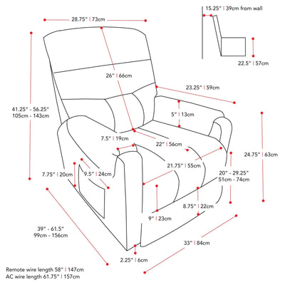 beige Power Lift Assist Recliner Dallas Collection measurements diagram by CorLiving#color_beige