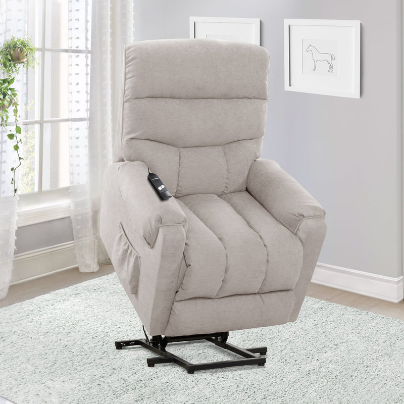 beige Power Lift Assist Recliner Dallas Collection lifestyle scene by CorLiving