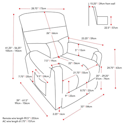 brown Power Lift Assist Recliner Dallas Collection measurements diagram by CorLiving#color_brown