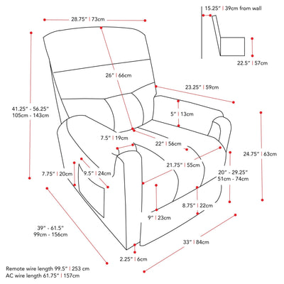 grey Power Lift Assist Recliner Dallas Collection measurements diagram by CorLiving#color_grey