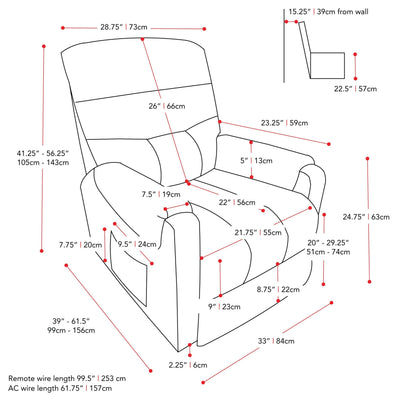 grey Power Lift Assist Recliner Dallas Collection measurements diagram by CorLiving#color_grey