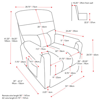 navy blue Power Lift Assist Recliner Dallas Collection measurements diagram by CorLiving#color_navy-blue