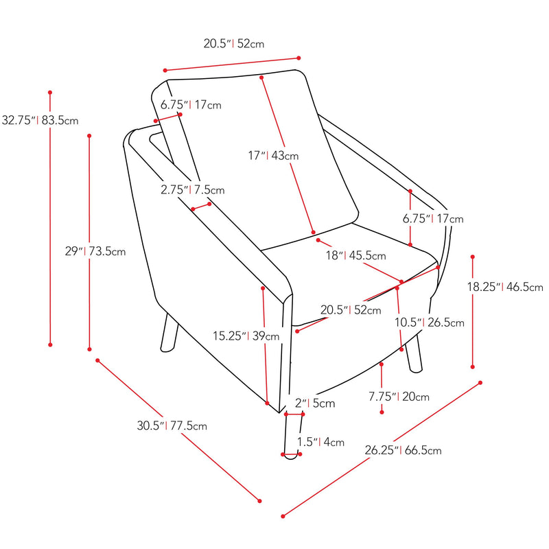 beige Modern Club Chair CorLiving Collection measurements diagram by CorLiving