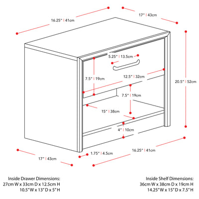 black oak Mid Century Modern Night Stand Newport Collection measurements diagram by CorLiving#color_black-oak