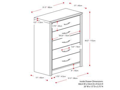 white washed oak Tall Bedroom Dresser Newport Collection measurements diagram by CorLiving#color_white-washed-oak