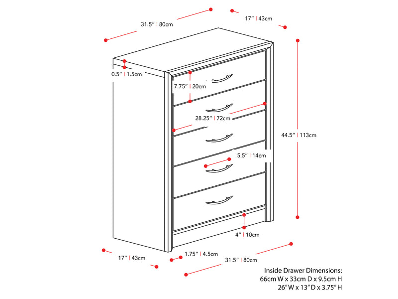 white washed oak Tall Bedroom Dresser Newport Collection measurements diagram by CorLiving