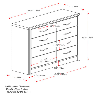 white washed oak 8 Drawer Dresser Newport Collection measurements diagram by CorLiving#color_white-washed-oak