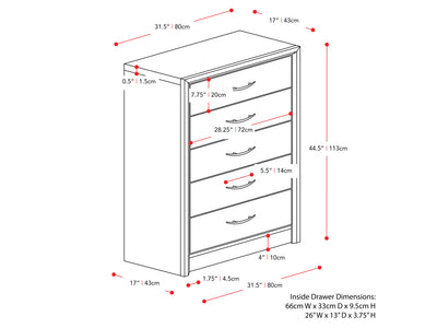 brown washed oak Tall Bedroom Dresser Newport Collection measurements diagram by CorLiving#color_brown-washed-oak