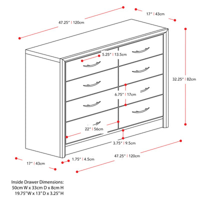 brown washed oak 8 Drawer Dresser Newport Collection measurements diagram by CorLiving#color_brown-washed-oak