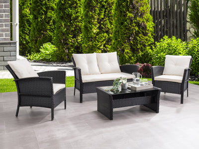 black and warm white Wicker Patio Set, 4pc Cascade Collection lifestyle scene by CorLiving#color_black-and-warm-white