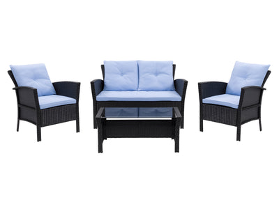 black and light blue Wicker Patio Set, 4pc Cascade Collection product image by CorLiving#color_black-and-light-blue