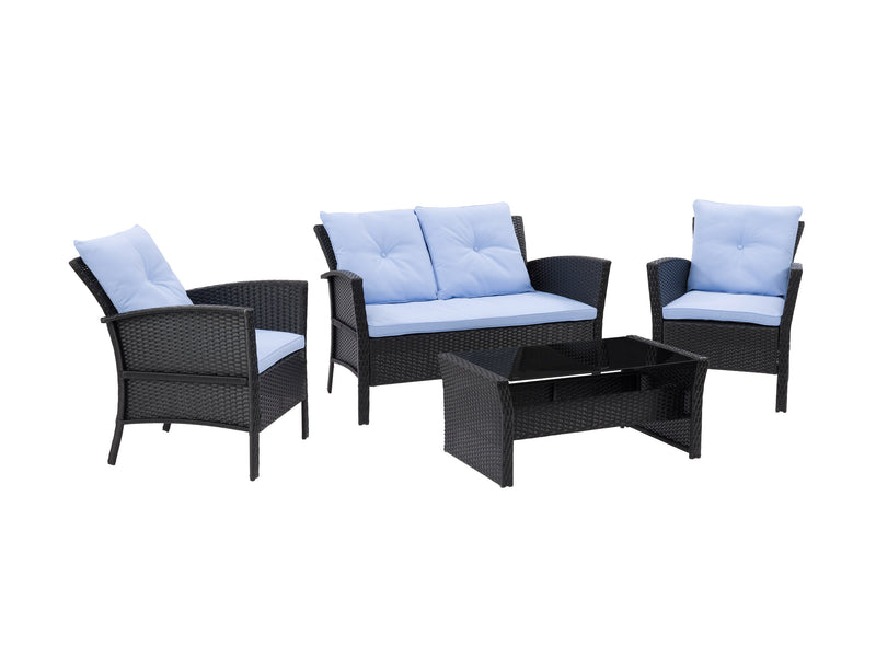 black and light blue Wicker Patio Set, 4pc Cascade Collection product image by CorLiving