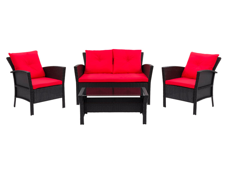 black and red Wicker Patio Set, 4pc Cascade Collection product image by CorLiving