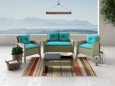 turquoise 4 Piece Wicker Patio Set Cascade Collection lifestyle scene by CorLiving#color_turquoise
