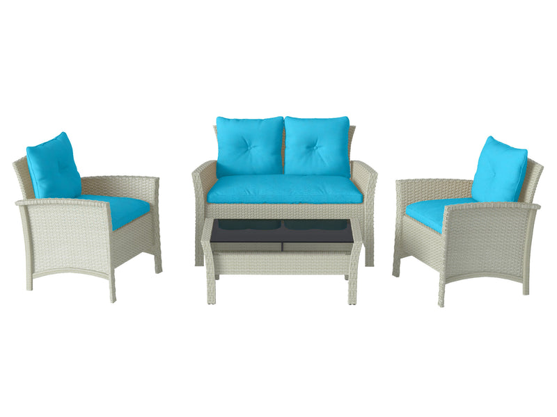 turquoise 4 Piece Wicker Patio Set Cascade Collection product image by CorLiving