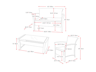 warm white 4 Piece Wicker Patio Set Cascade Collection measurements diagram by CorLiving#color_warm-white