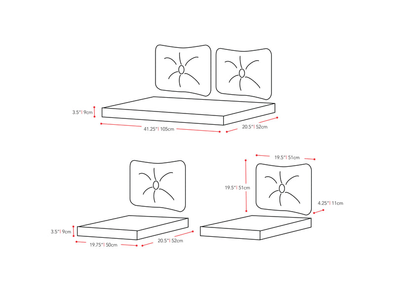 warm white 4 Piece Wicker Patio Set Cascade Collection measurements diagram by CorLiving