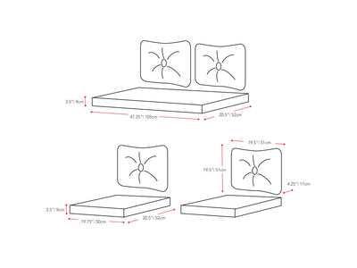 red 4 Piece Wicker Patio Set Cascade Collection measurements diagram by CorLiving#color_red