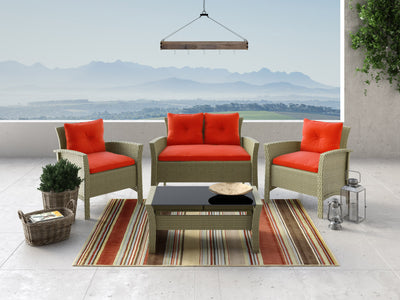red 4 Piece Wicker Patio Set Cascade Collection lifestyle scene by CorLiving#color_red