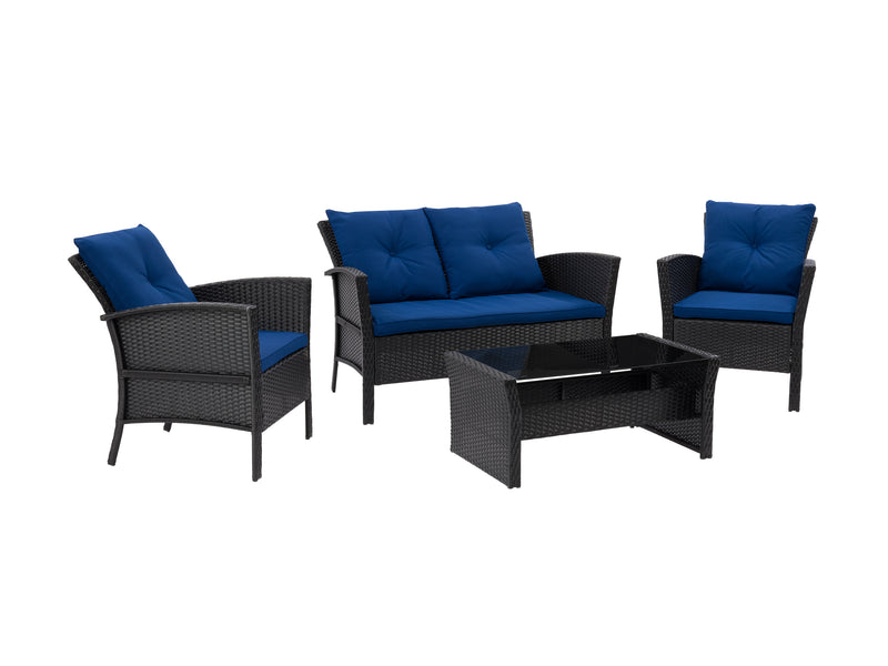 black and navy blue Wicker Patio Set, 4pc Cascade Collection product image by CorLiving