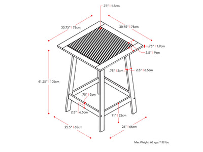 brown Outdoor Pub Table Miramar Collection measurements diagram by CorLiving#color_miramar-brown