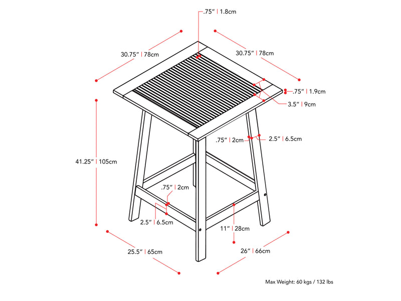 white Outdoor Pub Table Miramar Collection measurements diagram by CorLiving