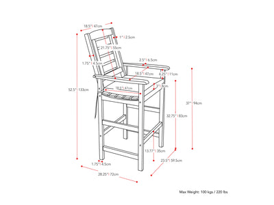 Miramar Brown Wooden Bar Stools, Set of 2 Miramar Collection measurements diagram by CorLiving#color_miramar-brown