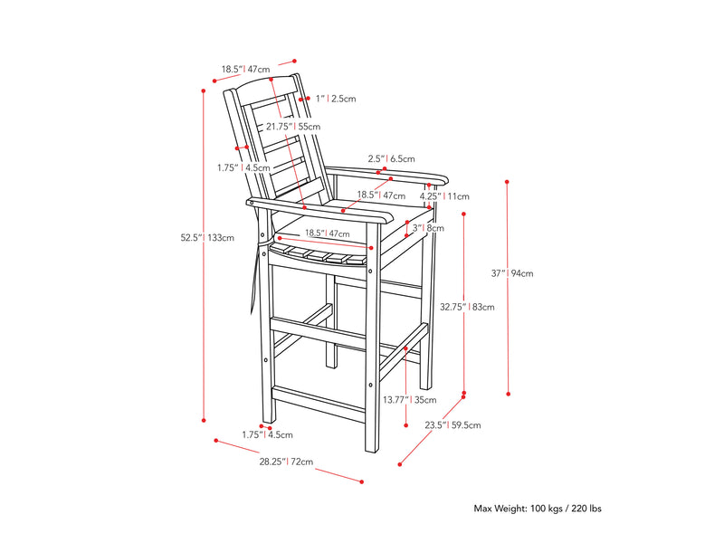 Miramar Brown Wooden Bar Stools, Set of 2 Miramar Collection measurements diagram by CorLiving