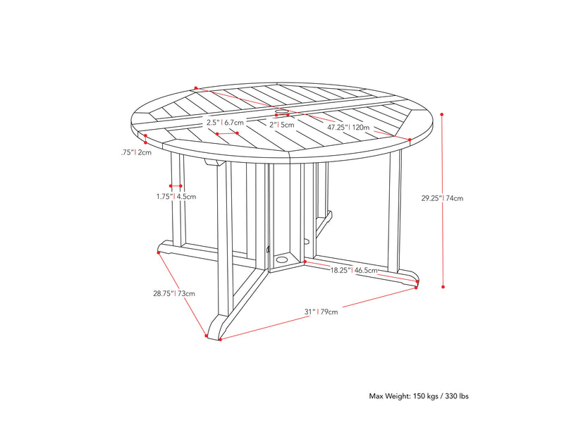white Outdoor Drop Leaf Table Miramar Collection measurements diagram by CorLiving