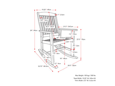 brown Outdoor Rocking Chair Miramar Collection measurements diagram by CorLiving#color_miramar-brown