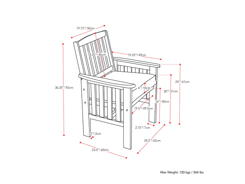 Miramar Brown 3 Piece Patio Set Miramar Collection measurements diagram by CorLiving