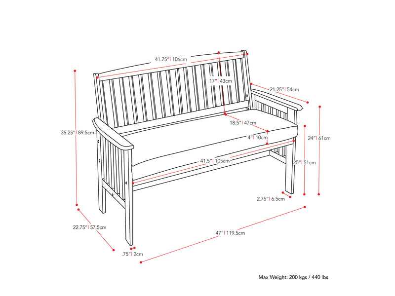 Miramar Brown Wooden Patio Set, 4pc Miramar Collection measurements diagram by CorLiving