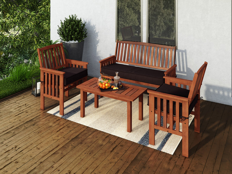 Miramar Brown Wooden Patio Set, 4pc Miramar Collection lifestyle scene by CorLiving