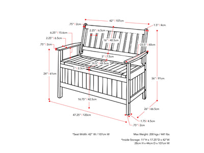 white Wooden Storage Bench Miramar Collection measurements diagram by CorLiving#color_miramar-washed-white