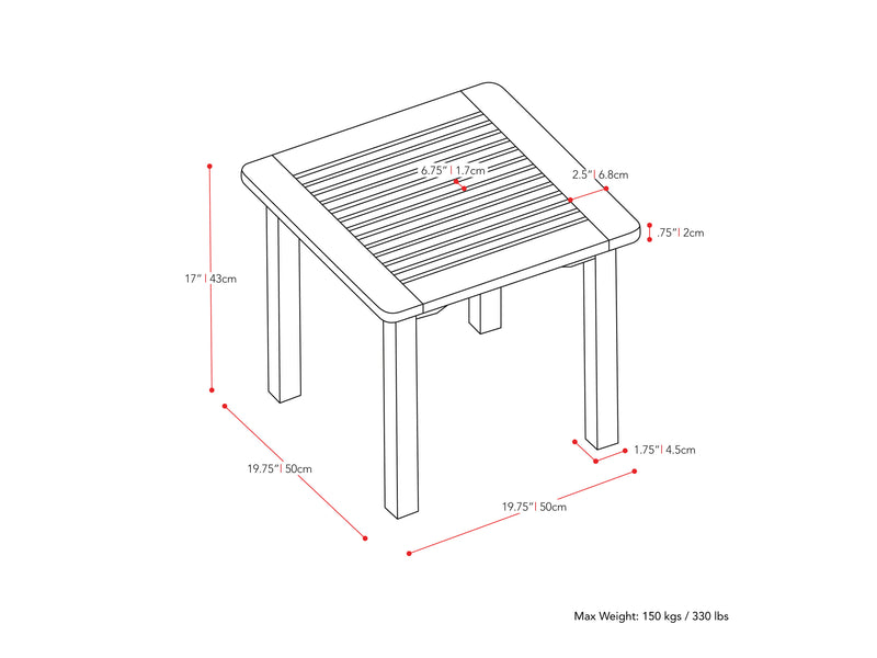 Miramar Washed White 3 Piece Patio Set Miramar Collection measurements diagram by CorLiving