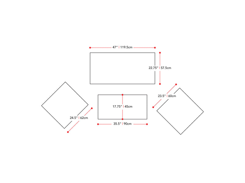 Miramar Washed White Wooden Patio Set, 4pc Miramar Collection measurements diagram by CorLiving