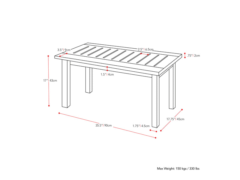 Miramar Washed White Wooden Patio Set, 4pc Miramar Collection measurements diagram by CorLiving