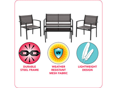 grey Metal Outdoor Conversation Set, 4pc Everett Collection infographic by CorLiving#color_grey