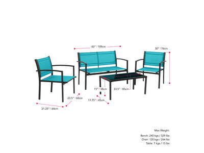 teal Metal Outdoor Conversation Set, 4pc Everett Collection measurements diagram by CorLiving#color_teal