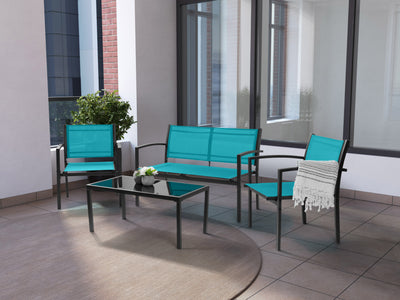 teal Metal Outdoor Conversation Set, 4pc Everett Collection lifestyle scene by CorLiving#color_teal