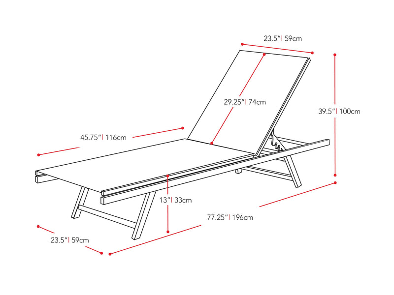 black Recliner Lounge Chair Gallant Collection measurements diagram by CorLiving