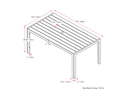 grey Rectangle Outdoor Dining Table Gallant Collection measurements diagram by CorLiving#color_grey