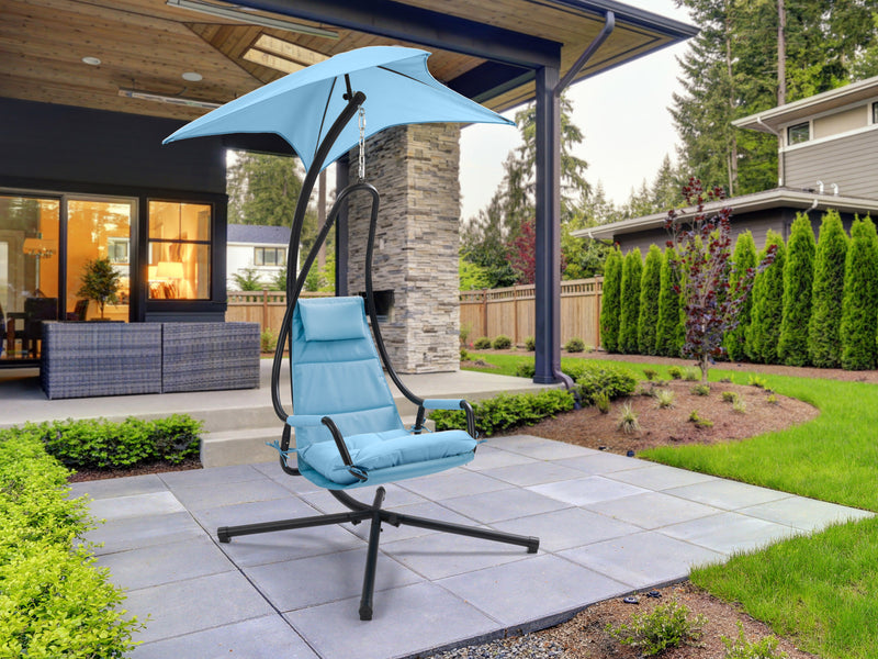 light blue Swing Lounge Chair Kingsley Collection lifestyle scene by CorLiving
