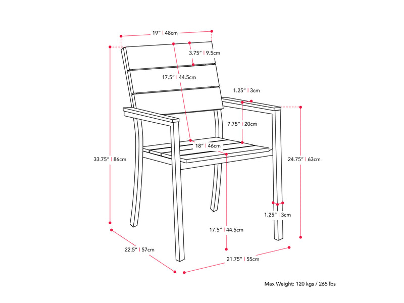 charcoal grey Patio Chairs, Set of 2 Gallant Collection measurements diagram by CorLiving