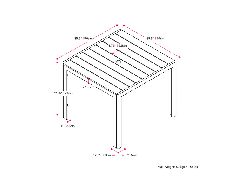 charcoal grey Square Outdoor Dining Table Gallant Collection measurements diagram by CorLiving