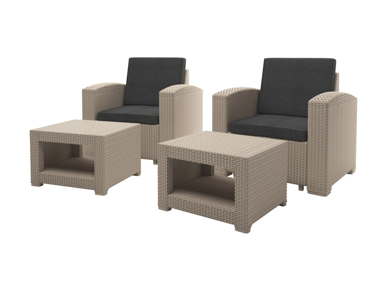 black and beige weave Outdoor Chairs with Ottoman, 4pc Patio Set Adelaide Collection product image by CorLiving