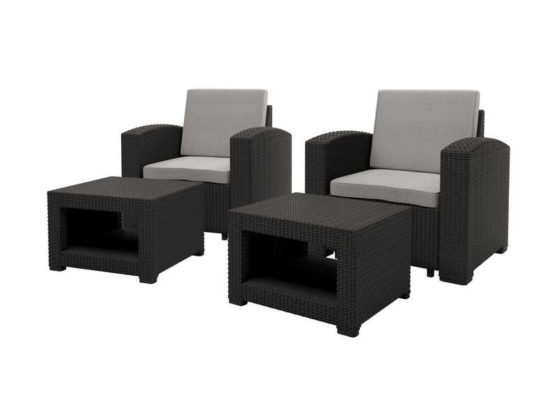 grey and black weave Outdoor Chairs with Ottoman, 4pc Patio Set Adelaide Collection product image by CorLiving