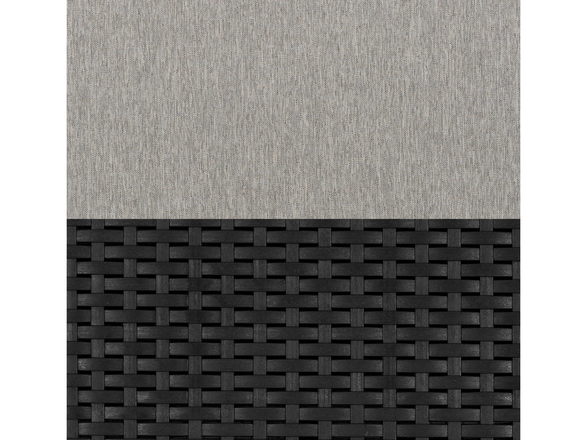 Modern patio conversation set with gray wicker, beige cushions, and glass-top coffee table. Features durable, weather-resistant materials, clean lines, and comfortable seating for outdoor relaxation.